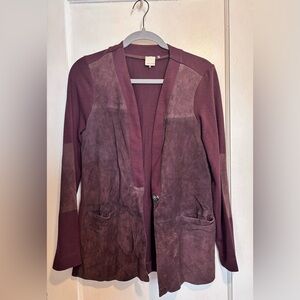 ecru burgundy cardigan with real suede size M